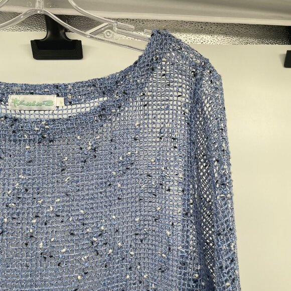 Lulu-B Womens Sheer Crochet Pullover Top 3/4 Sleeve Blue/Multi Size Large - Picture 4 of 9